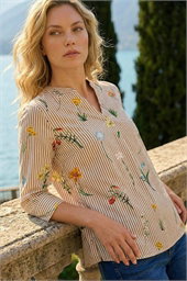 Floral Stripe Pleated Top
