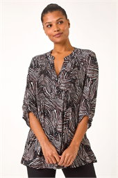 Linear Print Pintuck Pleat Shirt