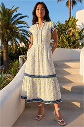 Petite Floral Print Tiered Midi Dress