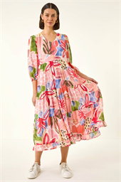 Abstract Print Tiered Dress