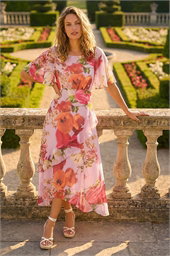 Floral Painted Frill Midi Dress