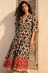 Abstract Print Boho Maxi Dress