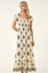 Broderie Shirred Maxi Dress