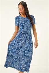 Petite Paisley Print Gathered Midi Dress