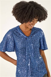 Sequin Tie Neck Top