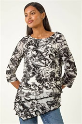 Flock Floral Asymmetric Hem Top