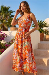 Petite Leaf Print Strappy Maxi Dress
