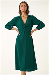 Textured Collared Twist Front Dress