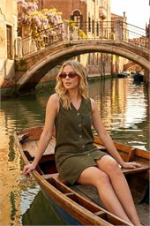 Cotton V-Neck Button Pocket Dress