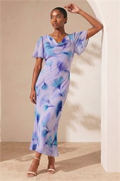 Petite Floral Cowl Neck Midi Dress