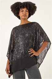 Sequin Mesh Chiffon Hem Top