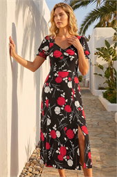 Floral Print Ruched Midi Dress