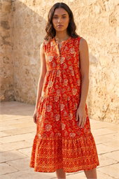 Floral Print Contrast Swing Dress