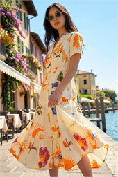 Petite Sunburst Print Tiered Dress