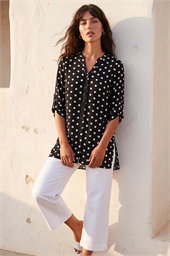 Spot Print Longline Buttoned Blouse