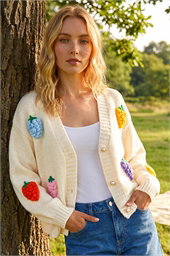 Fruit Embroidered Knit Cardigan
