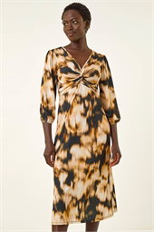 Abstract Twist Front Midi Dress