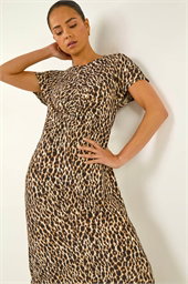 Petite Animal Twist Front Stretch Dress 