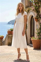 Petite Gathered Neck Jacquard Dress