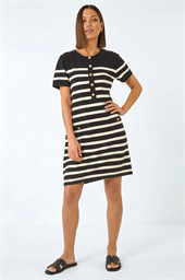 Stripe Button A-Line Knit Dress