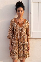 Abstract Print Trim Detail Tie Front Dress