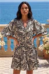 Petite Print Button Smock Dress