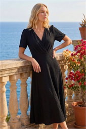 Textured Wrap Bodice Midi Dress