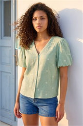 Petite Embroidered V-Neck Top
