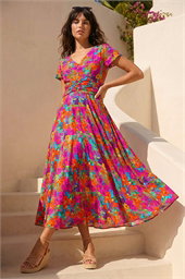 Floral Ruched Waist Midi Dress