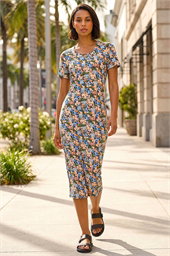 Dusk Floral Print Stretch Midi Dress