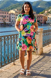 Curve Leaf Stretch Pocket Dress