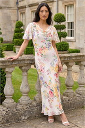 Petite Floral Cowl Neck Midi Dress 