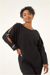 Petite Bow Trim Sleeve Knit Jumper