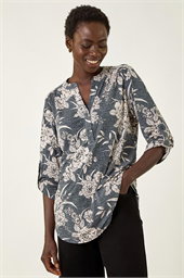 Floral Puff Print Stretch Shirt