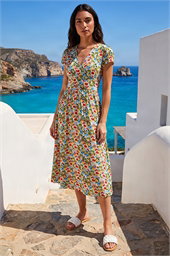 Floral Print Tea Midi Dress