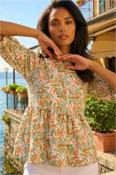 Leaf Print Textured Stretch Top