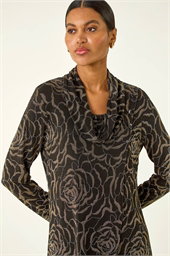 Jacquard Cowl Neck Stretch Top