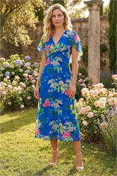 Floral Chiffon Back Cape Dress
