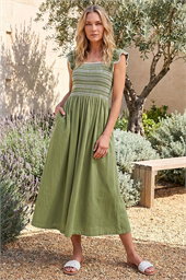 Petite Contrast Shirred Midi Dress