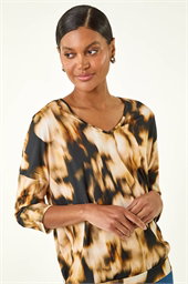 Printed V-Neck Stretch Top