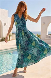 Peacock Twist Front Maxi Dress