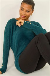 Button Sleeve Fluffy Longline Jumper 