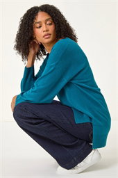 Soft V-Neck Side Split Knit Sweater