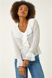 Frill Pleated Peplum Blouse