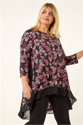 Curve Floral High Low Chiffon Top