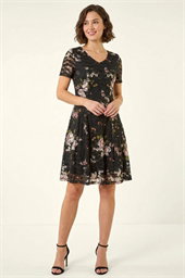 Floral Print Lace Stretch Dress