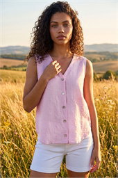 Petite Buttoned Sleeveless Blouse