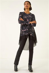 Floral Chiffon Hem Tunic Top