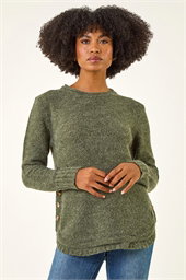 Button Detail Curved Hem Jumper