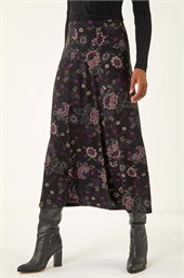 Floral Print Midi Elastic Waist Stretch Skirt